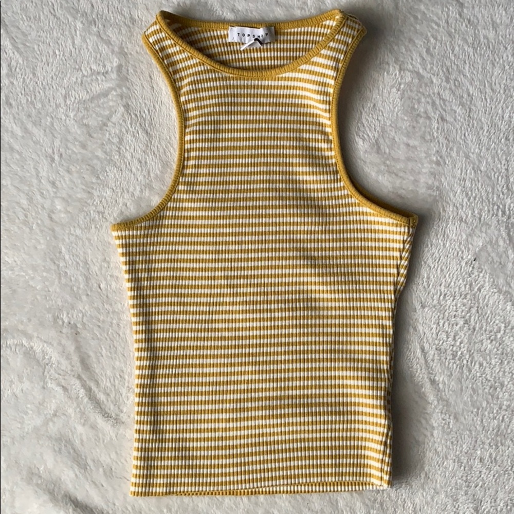 —yellow and white striped “Stripe Racer Tank”top—